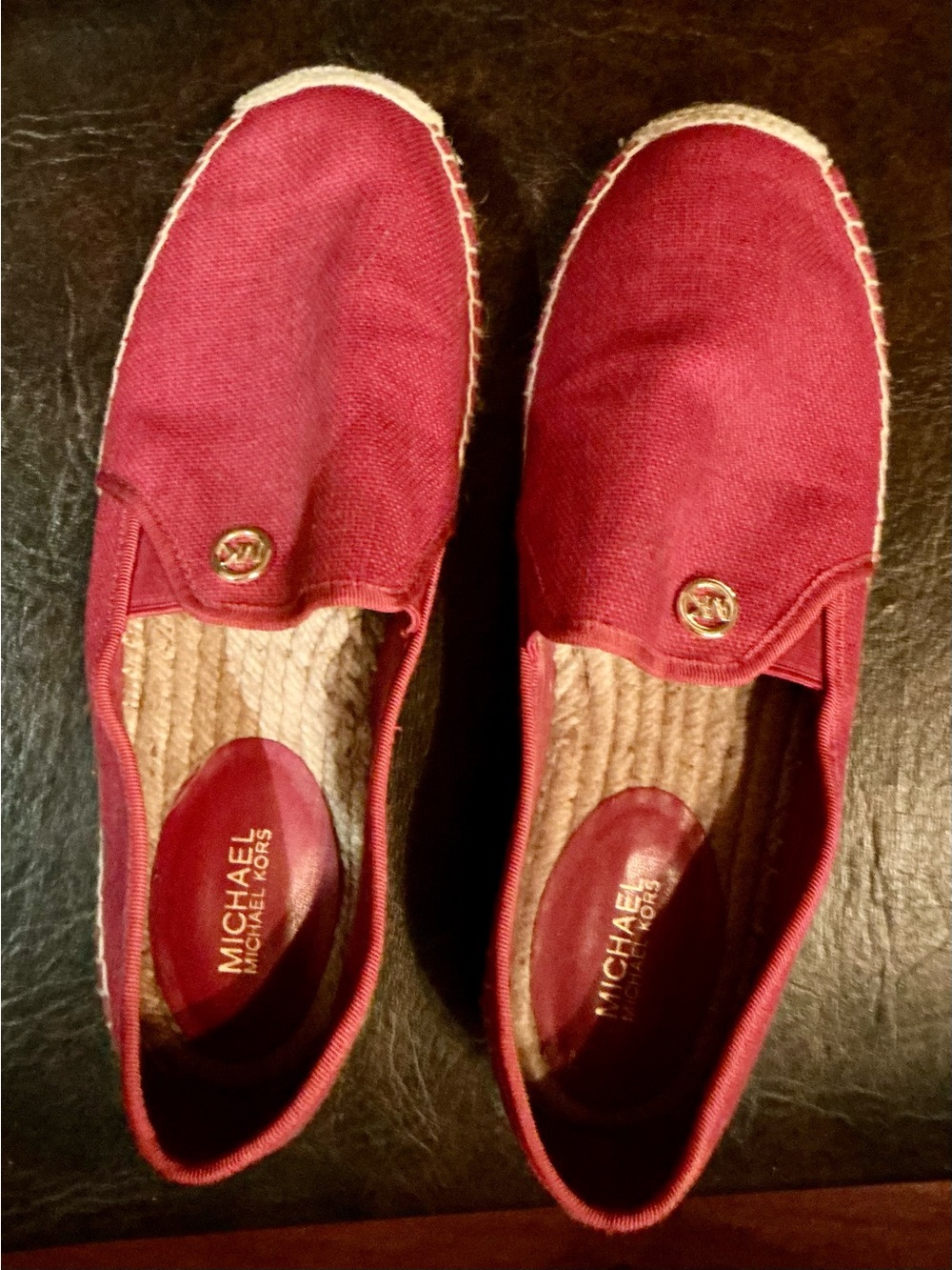 Michael Kors Burgundy Canvas Espadrilles with Gold MK Emblem